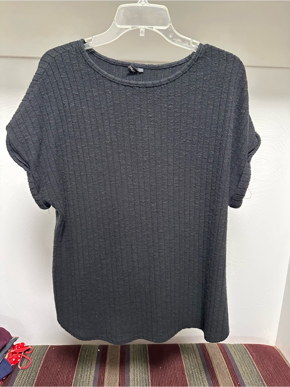 Black Ribbed Short-Sleeve Crewneck Tee